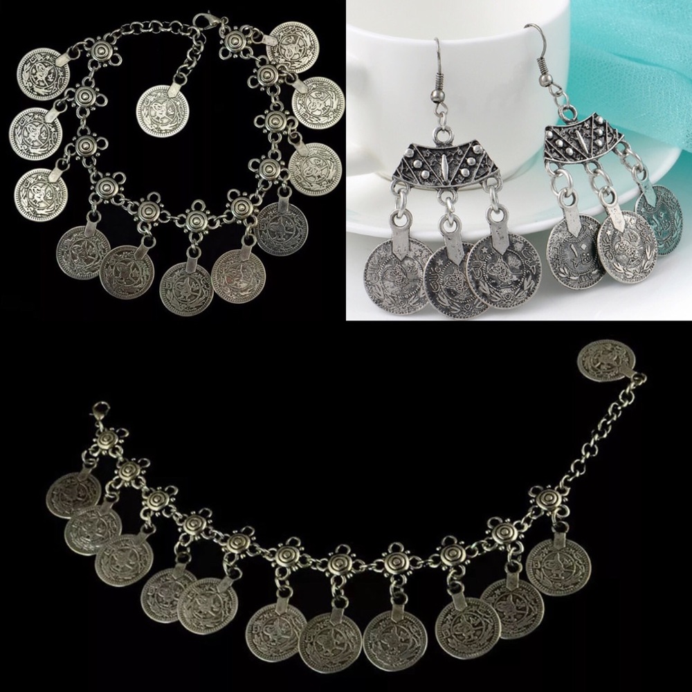 Bohemian Coin Bracelet & Earrings Set